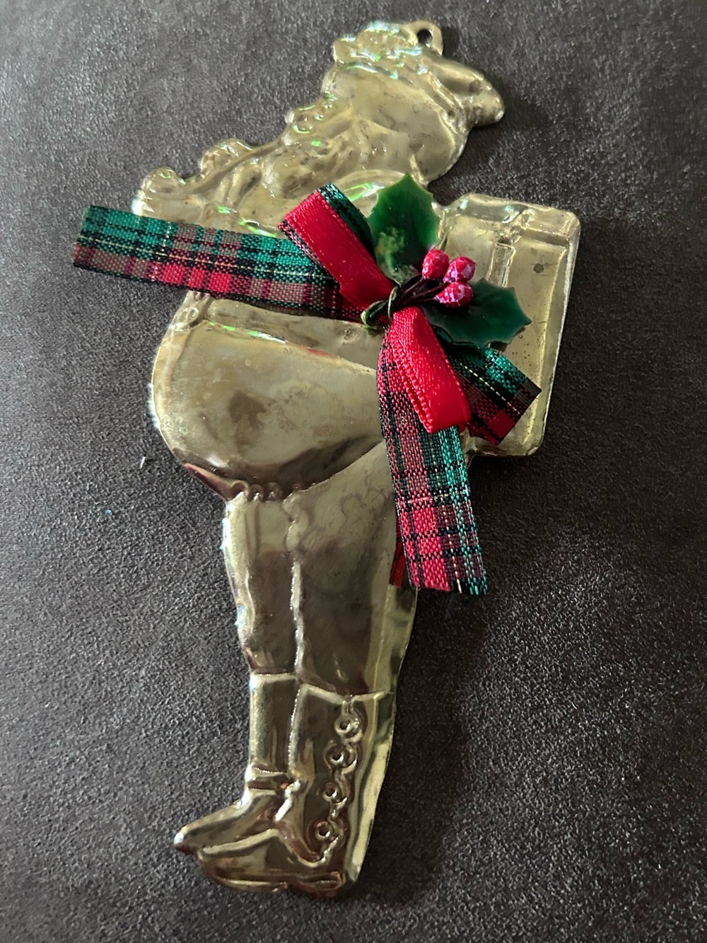 Vintage Brass santa Christmas Ornament Hanger Taiwan